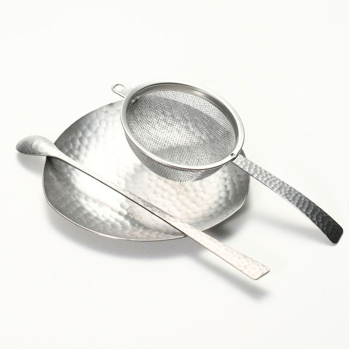 Silver Matcha Tool Set -Strainer, Stirrer & Plate