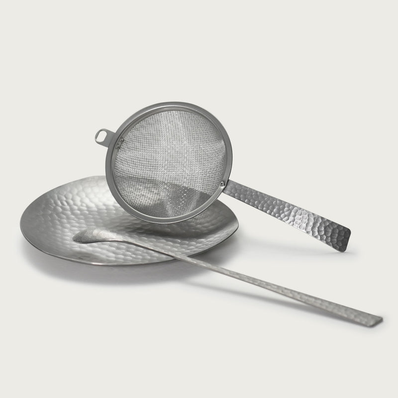 Silver Matcha Tool Set -Strainer, Stirrer & Plate
