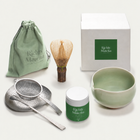 ZEN ceremonial matcha gift set with black bamboo Takayama chasen, Kiyomizu bowl and silver tools